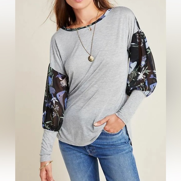 Anthropologie Tops - Anthropologie Sz XL Floral Puff Sleeve Top by Tiny EUC